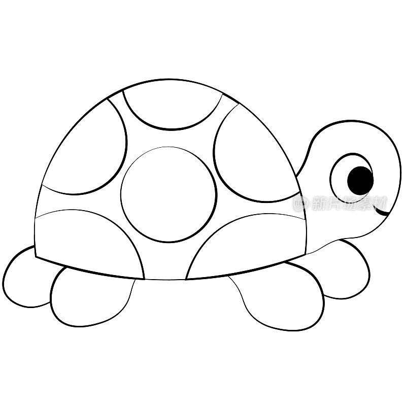Cute cartoon Turtle. Draw illustration in black and white